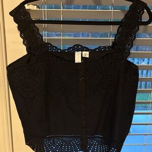 Joie Black Eyelet Cropped Tank